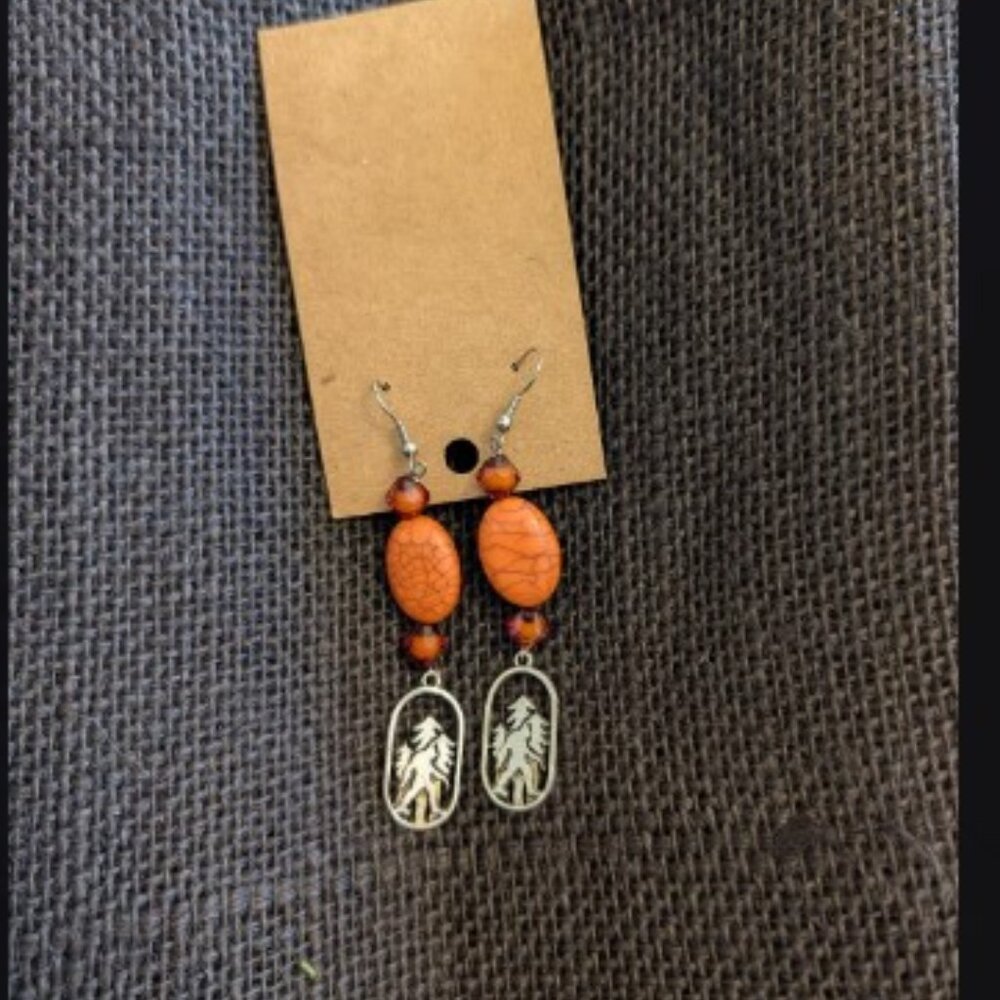 Bigfoot Silvertone Dangle Earrings with Shepherds Hook